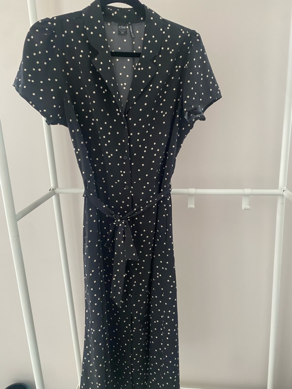 ICON Black Polka Dot Button-Front Midi Dress